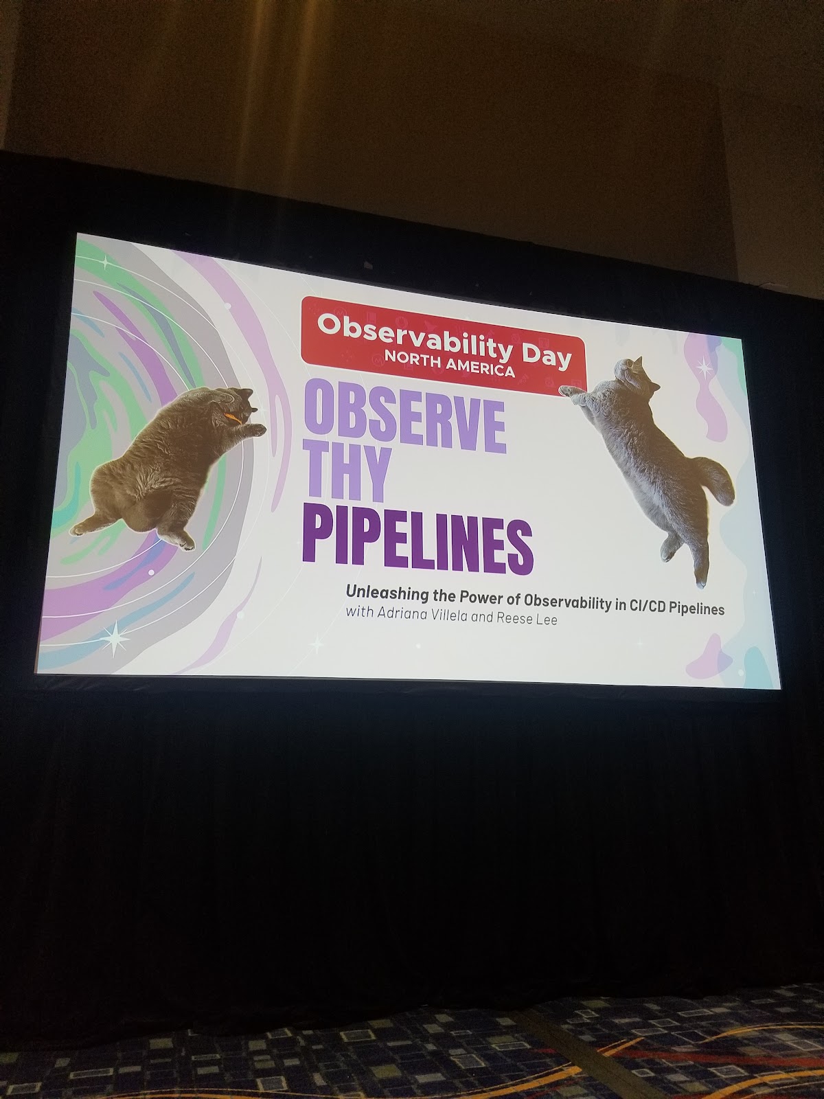 Observe Thy Pipelines presentation by Adriana Villela and Reese Lee at KubeCon 2023 Observability Day